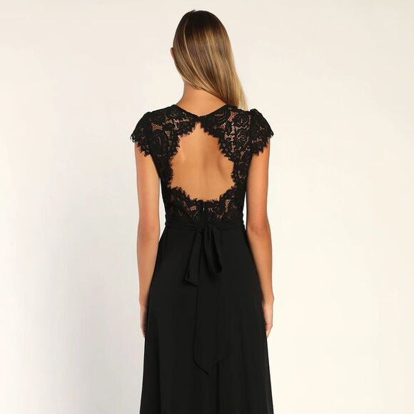 Lulus Momentous Moments Black Lace Backless Maxi Dress Size XS NEW NWT - Picture 4 of 11